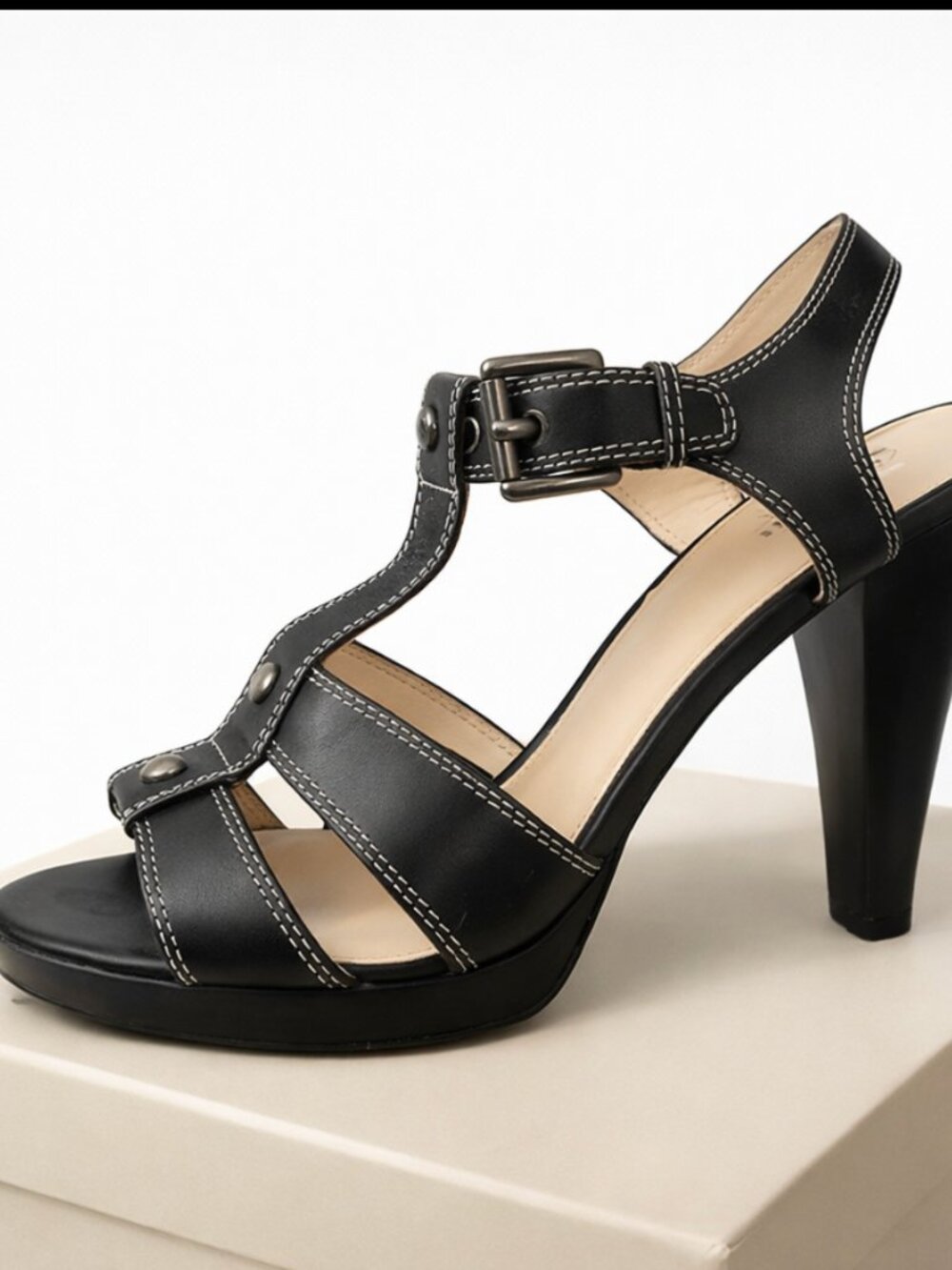 Authentic Coach T Strap Heels with Contrast Stitching